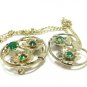 Linc Designer Sweater Guard Brooch Pin Vintage Gold Filled Emerald Rhinestone Retro Art Deco Jewelry