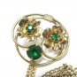 Linc Designer Sweater Guard Brooch Pin Vintage Gold Filled Emerald Rhinestone Retro Art Deco Jewelry