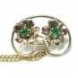 Linc Designer Sweater Guard Brooch Pin Vintage Gold Filled Emerald Rhinestone Retro Art Deco Jewelry