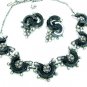 Marcasite Necklace Earrings Crescent Black Rhinestone Pearl Bling Runway Jewelry Evening Formal