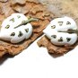 Sarah Coventry White Leaf Brooch Pin Earrings Gold 1970s Retro Mod Jewelry