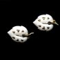 Sarah Coventry White Leaf Brooch Pin Earrings Gold 1970s Retro Mod Jewelry