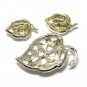 Sarah Coventry White Leaf Brooch Pin Earrings Gold 1970s Retro Mod Jewelry