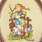 Farm Girl Hummel Framed Crewl Embroidery Vintage Hen Rooster Country Wall Art Handcrafted Home Decor