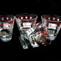 1950's Shot Glasses Hazel Atlas Lyre Quill Red Black Retro Design 3 Ounce Set Barware Collectible