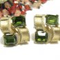 Green Rhinestone Earrings Lisner Vintage Designer Gold Emerald Cut Screw Back Retro Jewelry