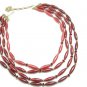 Lisner Vintage Bib Necklace Raspberry Cranberry Oval Tube Beads 4 Strand Designer Retro Mod