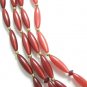Lisner Vintage Bib Necklace Raspberry Cranberry Oval Tube Beads 4 Strand Designer Retro Mod