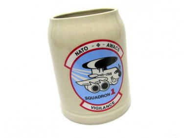 Vintage NATO AWACS Squadron 1 Vigilance Beer Mug Pottery Stein German Airplane Collectible Military