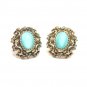 Vintage Aqua Moonglow Earrings Coventry Antique Gold Rhinestone 70s Designer Jewelry Czarina