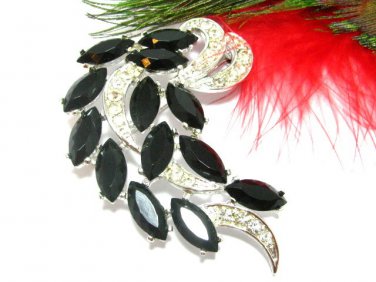 Large Black Navette Rhinestone Brooch Pin Coventry Rhinestone Jewelry Vintage Designer