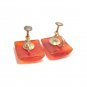 Bakelite Earrings Vintage Orange Rust Marble Tortoise Screwback Rectangle