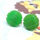 Green Bakelite Earrings Carved Thick Button Vintage Jewelry Screwback Retro Hippy Mod