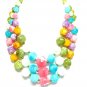 Kramer Vintage Necklace Earrings Large Chunky Bead Yellow Pink Purple Green Aqua Designer Jewelry