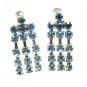 Blue Crystal Rhinestone Necklace Earrings Vintage Chandelier Screwback Facet Prom Evening Jewelry