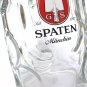 Spaten Miinchen Beer Pitcher Austria Germany Vintage 1 Litre Glass Thumbprint Barware Red Black Logo
