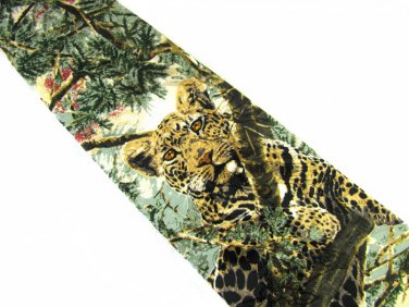 Men's Leopard Necktie Silk Tie Endangered Species Greenwich Workshop 1995 Jungle Animals