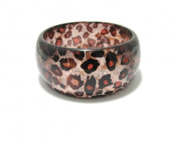 Leopard Print Vintage Glitter Bracelet Large Chunky Bangle Pink Black Lucite Funky Jewelry