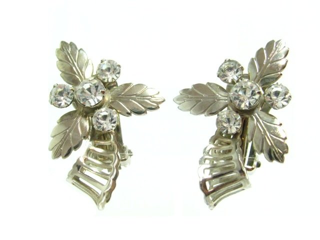 Palm Tree Rhinestone Earrings Vintage Silver Funky Jewelry Big Bling Prom Evening