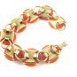 Orange Pumpkin Bakelite Bracelet Button Links Gold Vintage Discs Retro Mod Vintage Jewelry 6 3/4