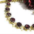 Ruby Red Rhinestone Vintage Bracelet Lisner Chaton Faceted Gold Bookchain Designer Fashion Jewelry