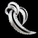 60's Silver Feather Brooch Lapel Hat Pin Sarah Coventry Textured Natural Large Vintage Jewelry