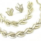 Textured Leaf Petal Necklace Earrings Bracelet West Germany Vintage Gold Aluminum Retro Jewelry Set