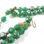 Kramer Green Confetti Bead Necklace Earrings Glitter Nugget Pearl Double Strand Retro Mod 50s