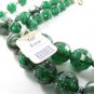 Kramer Green Confetti Bead Necklace Earrings Glitter Nugget Pearl Double Strand Retro Mod 50s