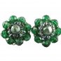 Kramer Green Confetti Bead Necklace Earrings Glitter Nugget Pearl Double Strand Retro Mod 50s