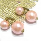 Vintage Vogue NY Earrings Bobble Pink Pearl Bead Gold Retro Mod Designer Jewelry Large