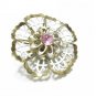 White Lattice Flower Brooch Coro Vintage 50s Pink Rhinestone Gold Pin Designer Fashion Jewelry