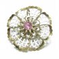 White Lattice Flower Brooch Coro Vintage 50s Pink Rhinestone Gold Pin Designer Fashion Jewelry