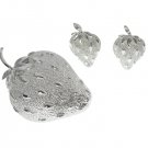 Silver Strawberry Brooch Earrings Lapel Pin Vintage 60s Coventry Funky Retro Jewelry Set