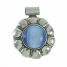 Large Flower Pendant Slide Silverplate Blue Moonstone Collar 80s Western Tribal Modern Jewelry