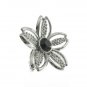 Mod Flower Black Jet Rhinestone Earrings Clip On Vintage Silver Daisy Coventry 60s Jewelry