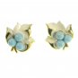 Leaf Brooch Pin Earrings Coventry White Enamel Robins Egg Blue Gold 60s Fashion Jewelry Vintage