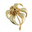 Coro 1940s Palm Tree Brooch Pin Mod Flower Pearl Enamel Gold Leaf Designer Fashion Jewelry