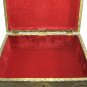 Large Brass Jewelry Box Case India Vintage Ornate Scroll Decorative Red Velvet Storage Display