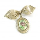 Cameo Brooch Locket Bow Gold Vintage Rose Pin Ribbon Romantic Shabby Victorian Jewelry