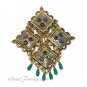 Coventry Antique Gold Brooch Rhinestone Jade Eastern Vintage Retro Jewelry Temple Lite 60s