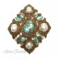 Antique Gold Brooch Pendant Coventry Turquoise Pearl Remembrance Vintage Pin Retro Jewelry