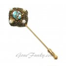 Antique Gold Stick Pin Hat Coventry Turquoise Pearl Remembrance Lapel Vintage Retro Jewelry