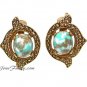 Turquoise Pearl Remembrance Clip Earrings Antique Gold Coventry Vintage Jewelry
