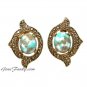 Turquoise Pearl Remembrance Clip Earrings Antique Gold Coventry Vintage Jewelry