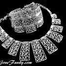 Coventry Bold Silver Bib Necklace Bracelet Ornate Cleopatra Retro Mod Jewelry Set 1961