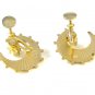 Gold Crescent Vintage Earrings Pearls Relief Leaf Vine Flower Screw Back