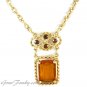 Large Amber Rhinestone Necklace Pendant Gold Chunky Jewelry Vtg Coventry Wild Honey 70 Jewelry