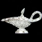 Weiss Aladdin Genie Lamp Brooch Pin Rhinestone Vintage Figural Jewelry Silver Baguette