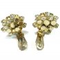 Emerald Green Rhinestone Earrings Kramer Vintage AB Peridot Gold Clip 1950s Designer Jewelry